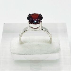 1.25 CT Natural Garnet Solitaire Round Brilliant Cut Sterling Silver Ring